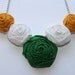 Baylor University green, yellow gold, and white rolled fabric 5 flower necklace on silver ball chain college Bears Green Bay Packers