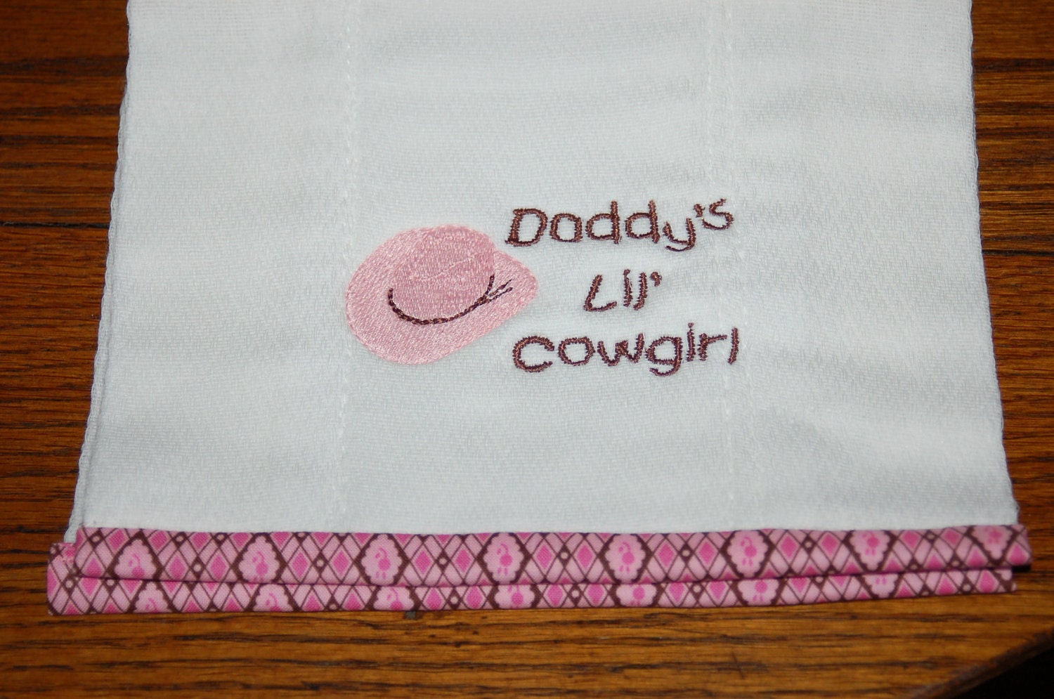 Burp Cloth With Embroidered Pink Cowgirl Hat and Daddy's Lil' Cowgirl
