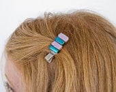 Cotton Candy Hair Clip with Pink and Green Dichroic Fused Glass