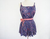 60s Bathing Suit Pin Up Swin 4th of July Paisley Swim Wear size Large