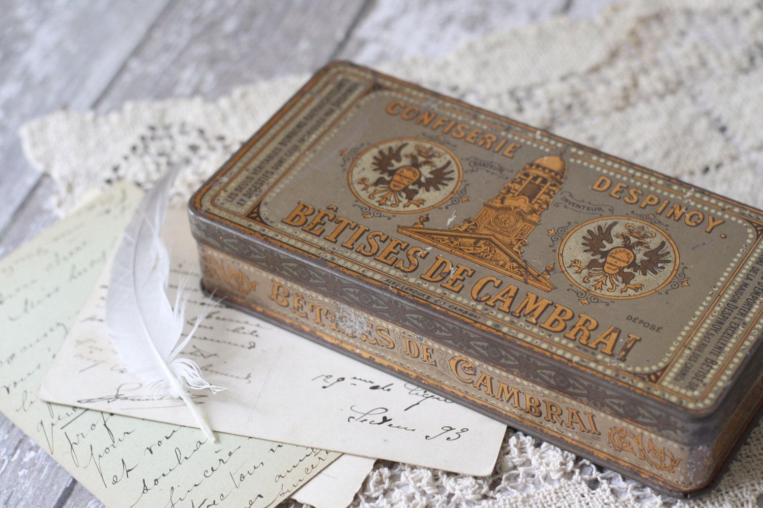 French Antique Candy Tin - Betises de Cambrai - circa 1800's