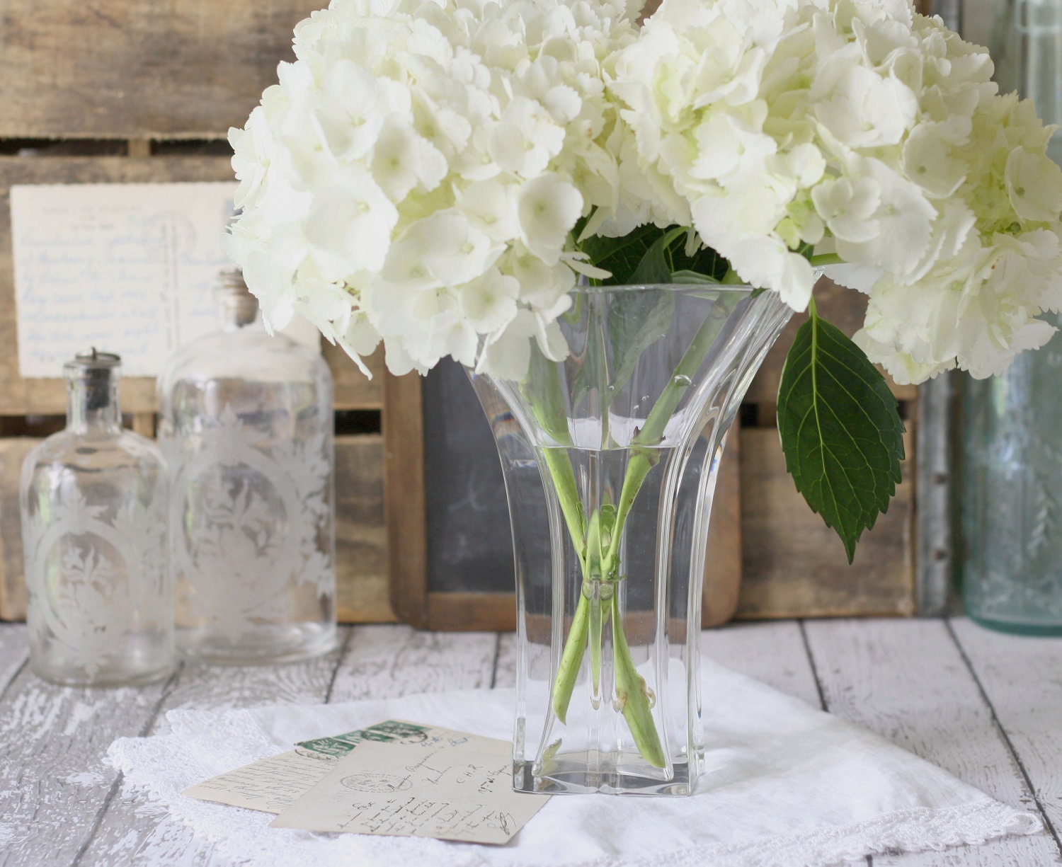 SALE - Vintage French Lead Clear Crystal Baccarat Vase - Bouquet Design - was 292.00 now 248.00