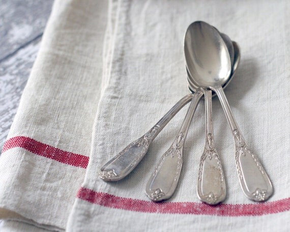 Antique French Silver plate Tea Spoons - by Ravinet d'enfert - Set of 4 - RARE circa 1890's