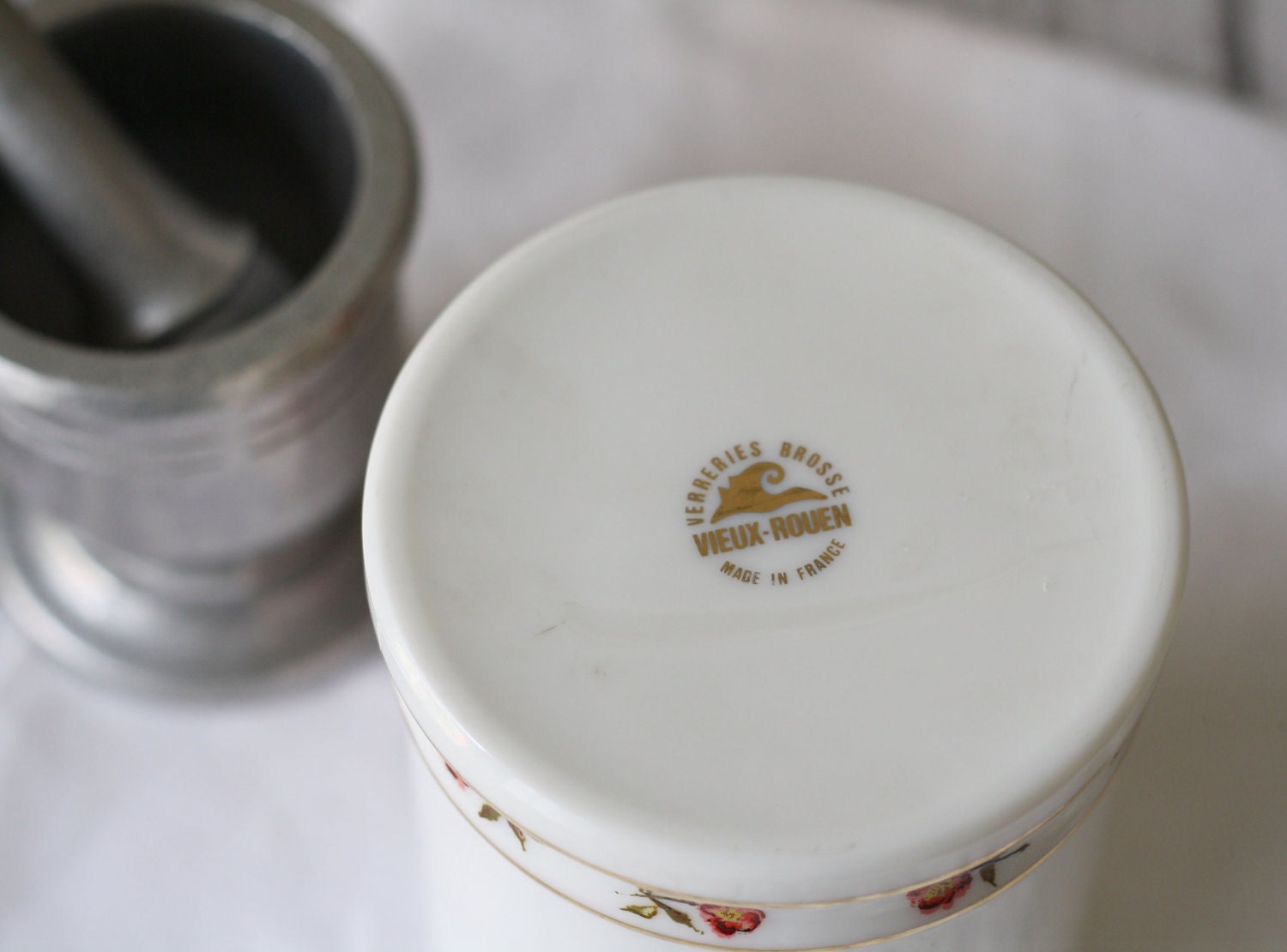 Vintage French Milk glass Apothecary Jar - Rose - Rosa Gallica by Verreries Brosse