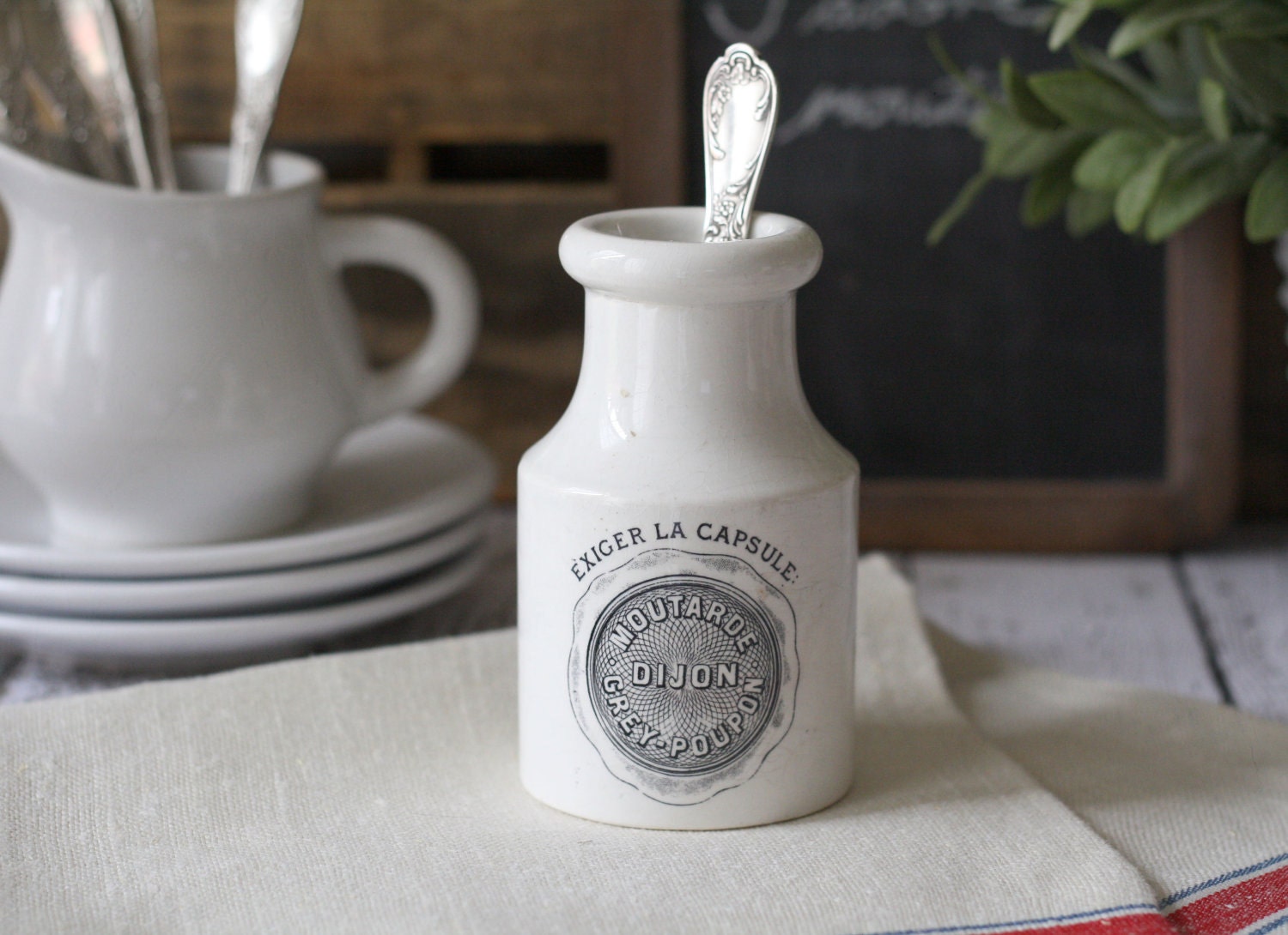 Antique French Dijon Grey Poupon Mustard Jar/Crock - by Digoin & Sarreguemines - circa 1900's - RARE