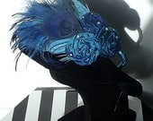 Blue, Teal & Turquoise Feather Headband Fascinator.