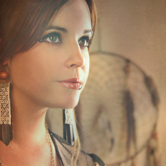 lunah. a pair of leather and lace fringe earrings. made to order.
