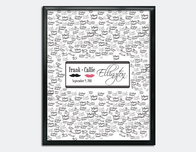 Custom Wedding Guestbook Poster - Printable PDF - Lips & Mustache - 16" x 20" - Personalized