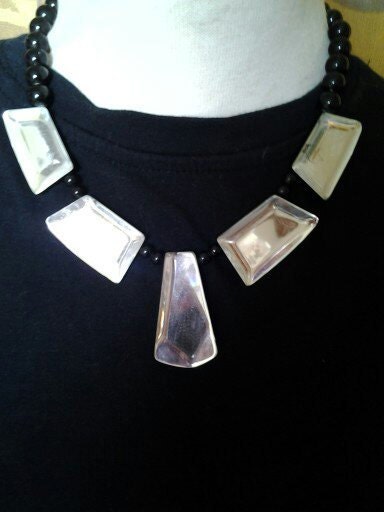 Large Abstract faux glass black statement necklace