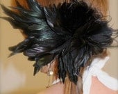 reserved for kayrie5 Sale Feather Hair Clip, Head Piece, rococo burlesque Feather Wedding Fascinator, Feather Flowers GREAT BLACK PEACOCK