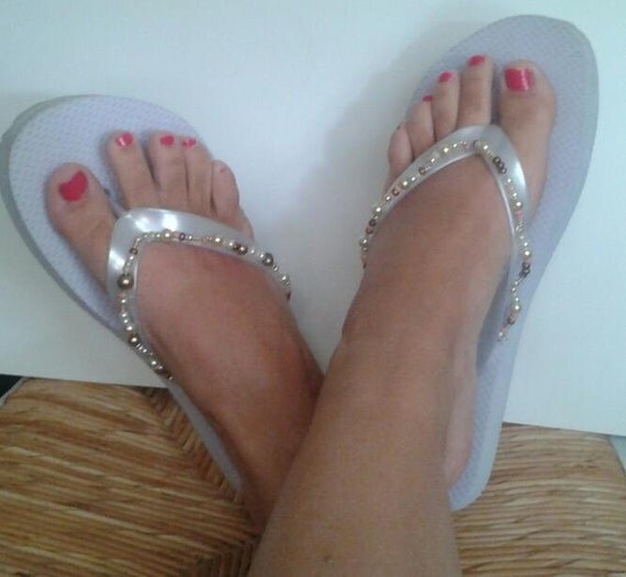 Beaded Flip Flops Wedding Reception Bridal Bridesmaid