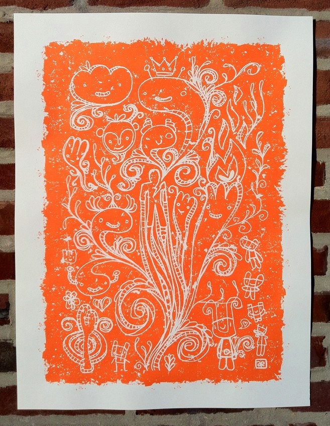 18x24" Hello World of Critters (2 color Screen Print)