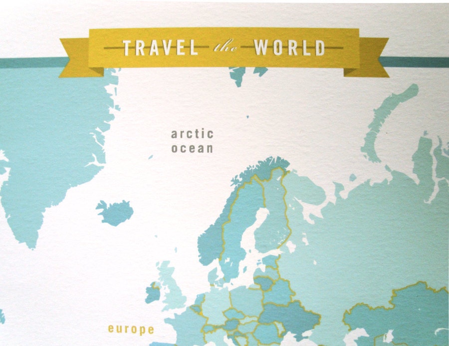 World Map - Mint - modern design print 13x19