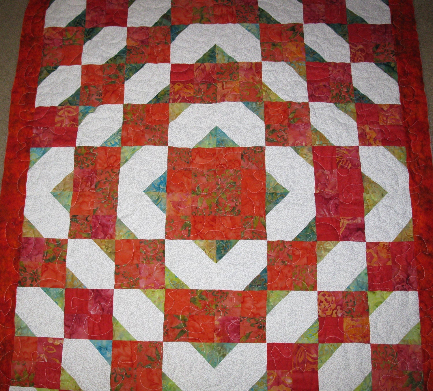 Lap Quilt Vibrant 36" X 52" Train Track Design SALE SALE SALE