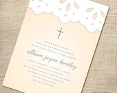 Custom Pink Peach Eyelet Lace Cross First Communion Confirmation Baptism Christening Invitation 5x7 (printable file)