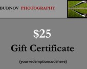Vlad Bubnov Photography - Gift Certificate, Gift Voucher, Photo Gifts, Personalized Present for Him or Her, Christmas, Birthday, Hanukkah