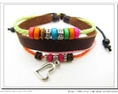 Adjustable Couple bracelets Cuff made of Leather Ropes and Color Wooden Beads unisex bracelet cuff bracelet Jewelry Bangle bracelet  681S