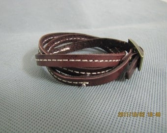 Adjustable Leather Bracelet hand-made Brown Leather metal buckle bracelet  199S