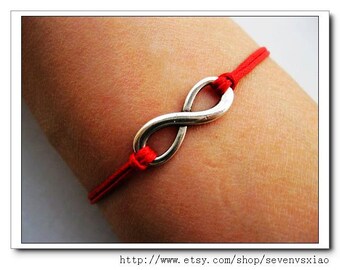10%OFF Red Ropes Steampunk Bracelet antique silver karma bracelet,Infinity Wish Bracelet Adjustable Bracelet 605S1
