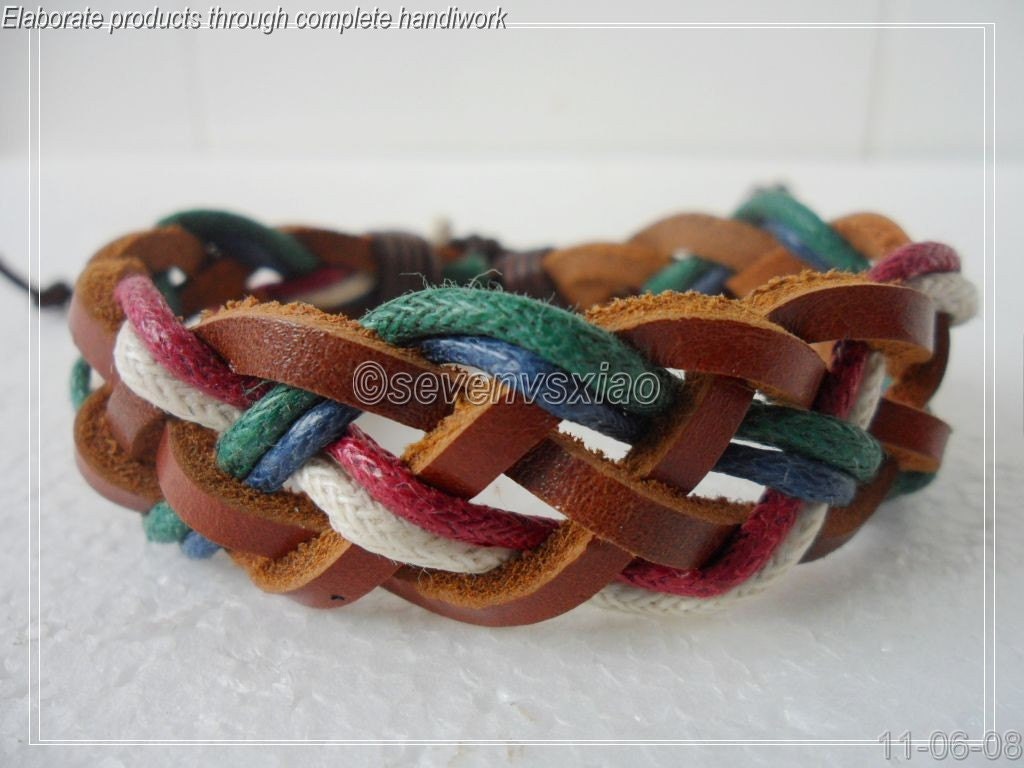 Leather and Rope Woven Bracelets Adjustable 56S