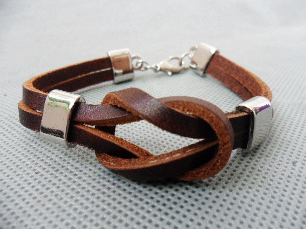 brown 2 leathers and stainless steel leather  bracelet 187S
