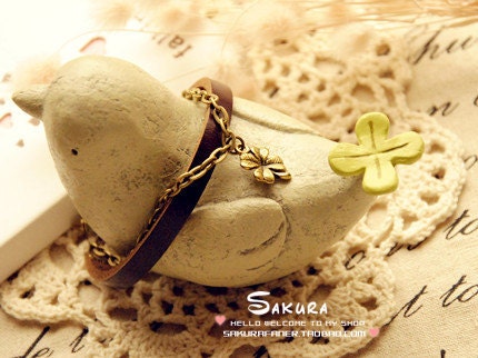 Fashion Vintage Leather Rope Bracelet double quatrefoil  253s