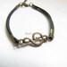 Adjustable Vintage Music Notation Bracelet  with Black Leather Cuff  Bracelet Chain Bracelet Leather Bracelet  Vintage bracelet 467S