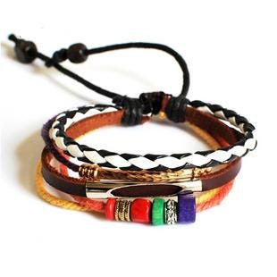 Adjustable Couple bracelets Cuff made of Leather Ropes and Color Wooden Beads unisex bracelet cuff bracelet Jewelry Bangle bracelet 687S