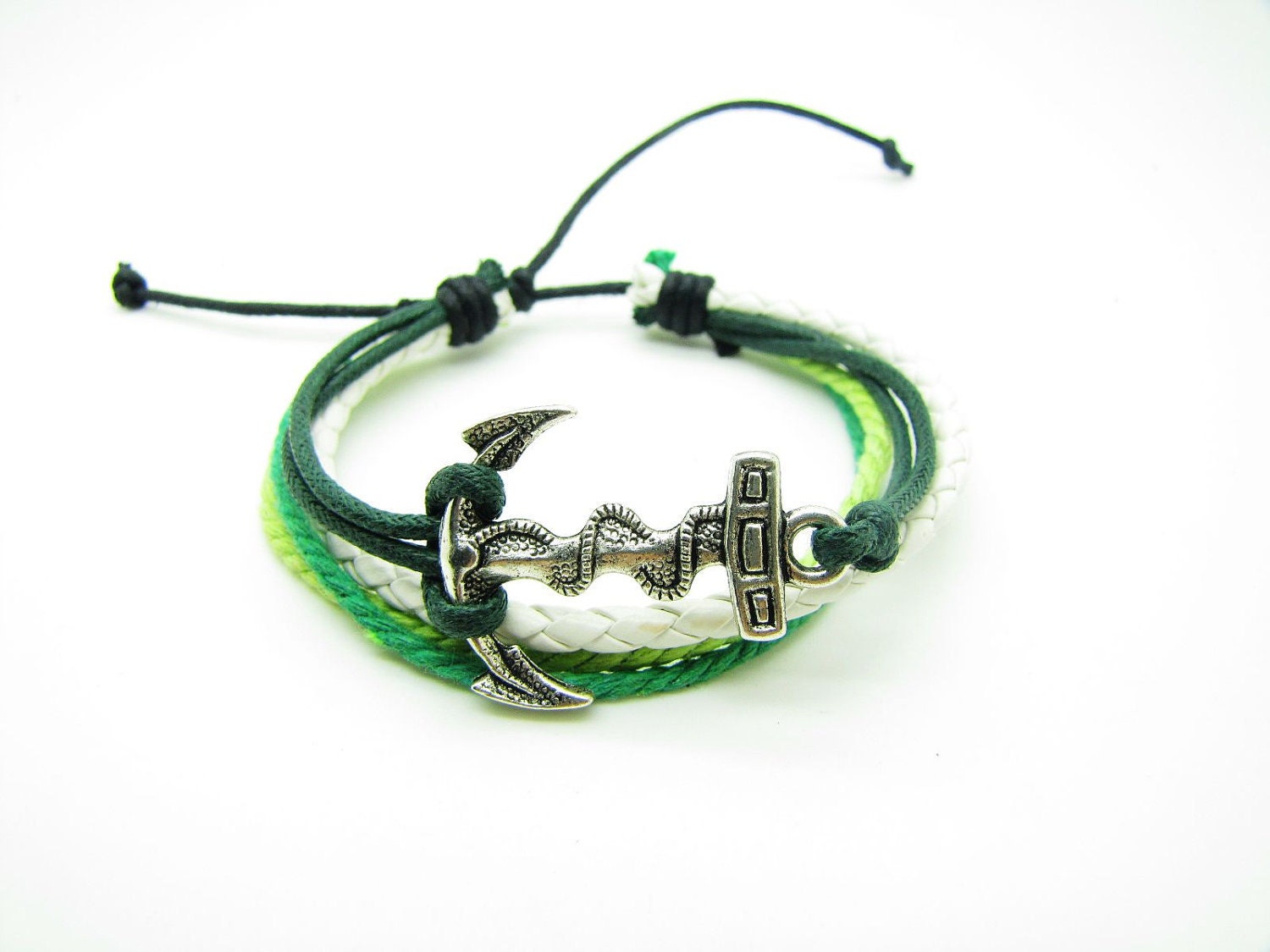 Adjustable Vintage Silver anchor Bacelet Green Anchor Bracelet With Green Rope Cuff Bracelet Vintage bracelet 794S