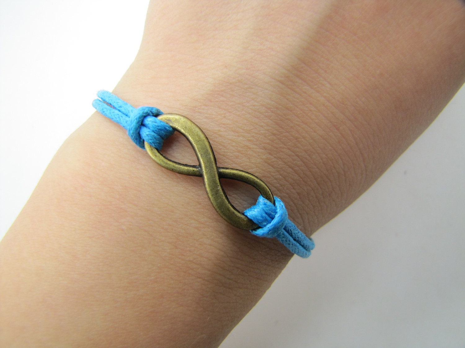 Blue Rope Steampunk Bracelet Antique Bronze karma bracelet,Infinity Wish Bracelet Adjustable Bracelet 899S