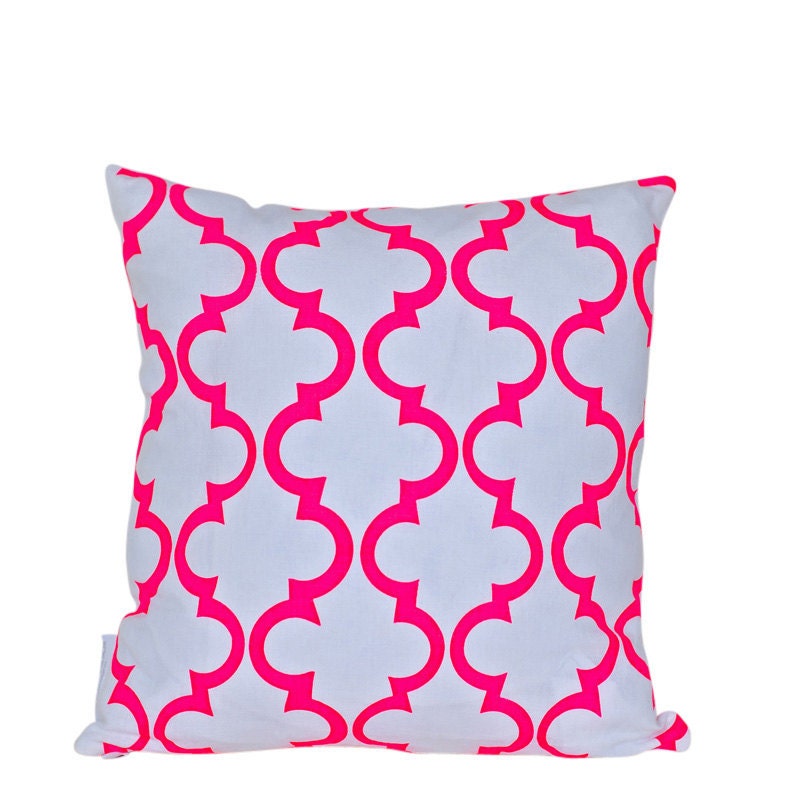 Cushion cover Geometric design. Fluro pink design on white Linen/Cotton 35cm x 35cm