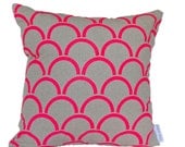 Cushion cover Arches design. Fluro pink design on beige sand Linen/Cotton 42cm x 42cm