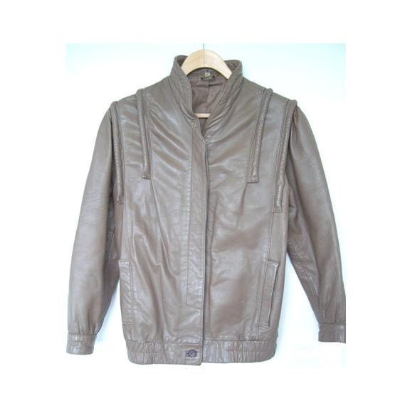 Vintage 1980s Grey/Nude Leather Jacket Size 10 UK, 6 US, 38 EU