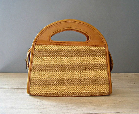 Vintage brown Handbag, retro modern style bag, 70s style brown and mustard Handbag, Autumn