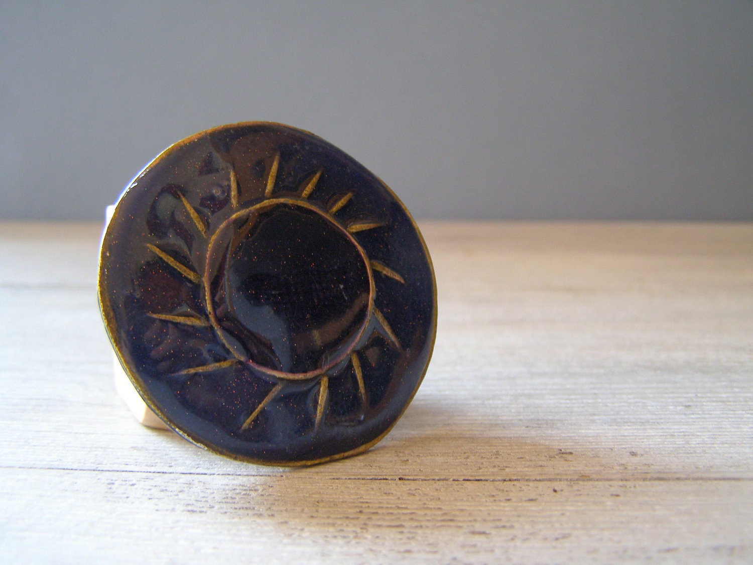 Blue Enamel Pendant, Vintage Pendant Sun shaped