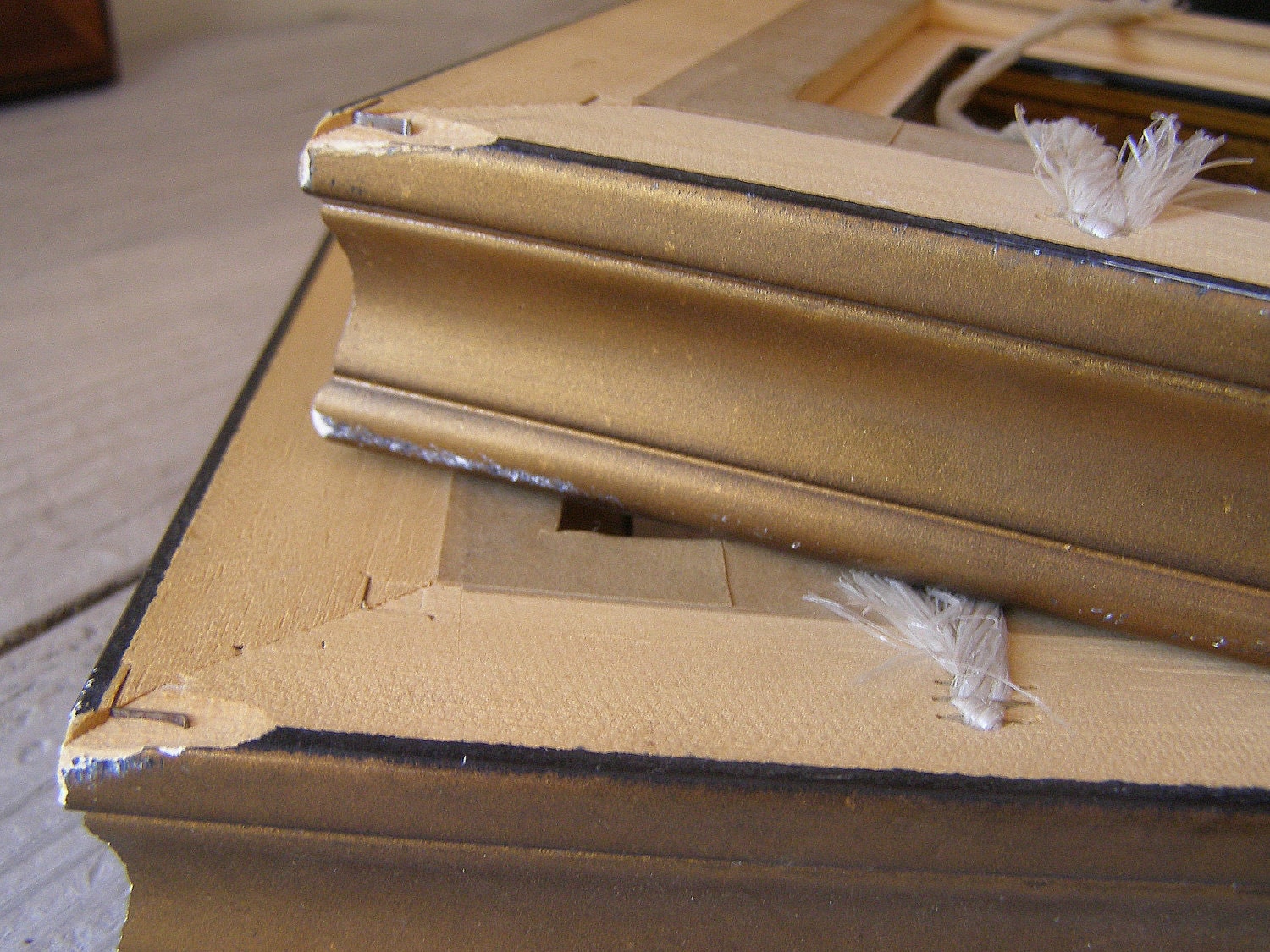 Vintage wood Frames, Gold shade and brown wood frames