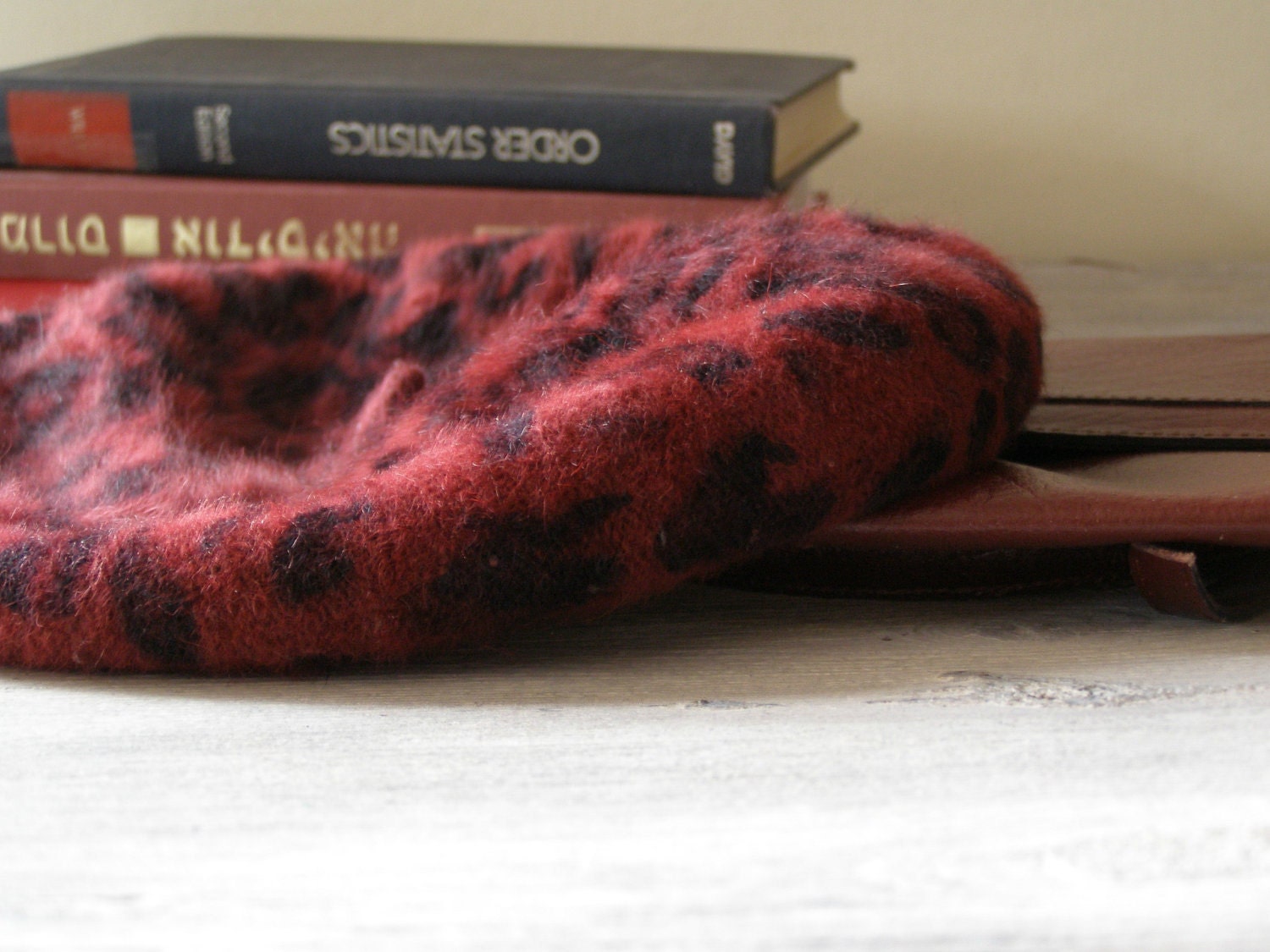 Angora Beret hat, Vintage woman red wool hat, mid century modern, French style fashion, Christmas gift, autumn, winter
