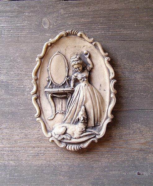 Vintage Victorian Girl with a dog, Oval picture, girls room, antique like, autumn decoration, Vanity desk,  Christmas gify