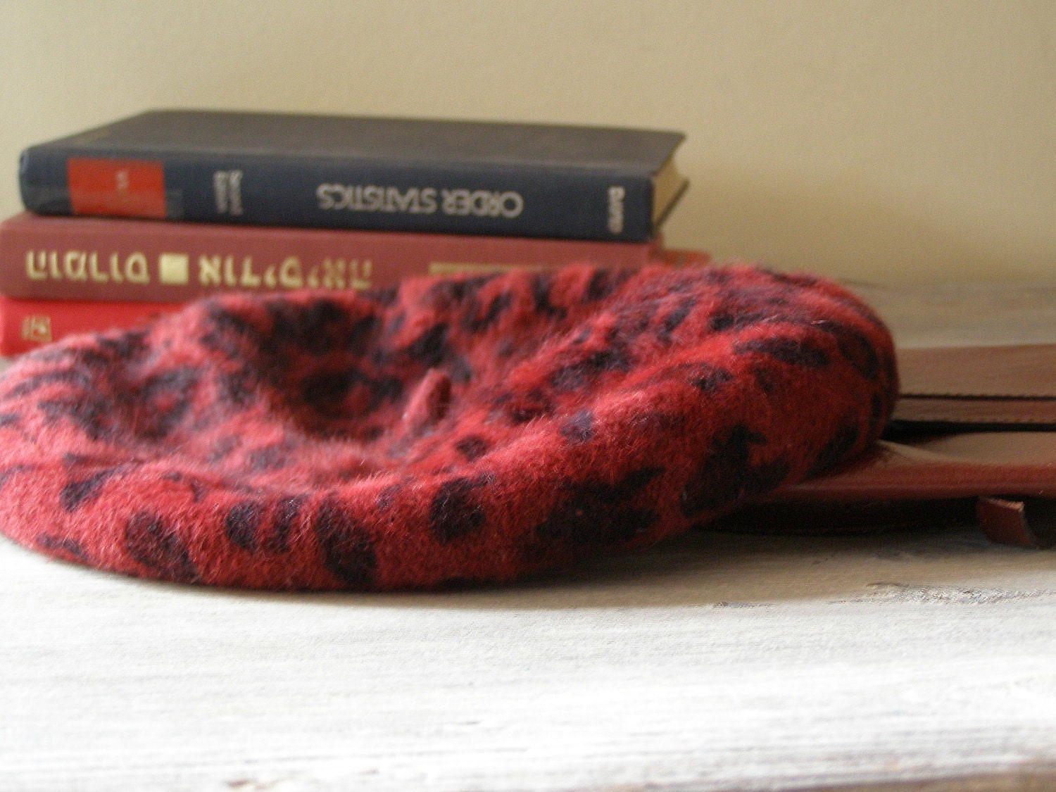 Angora Beret hat, Vintage woman red wool hat, mid century modern, French style fashion, Christmas gift, autumn, winter