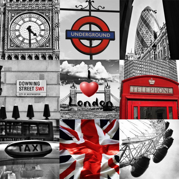 I love London poster, London wall art, Photography, British, Red telephonebox, Black and White, wall decor