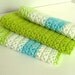 Crocheted Cotton Washcloths Dishcloths Set of 3 in Tropical Breeze Colors of Lime Green Aqua Blue & White