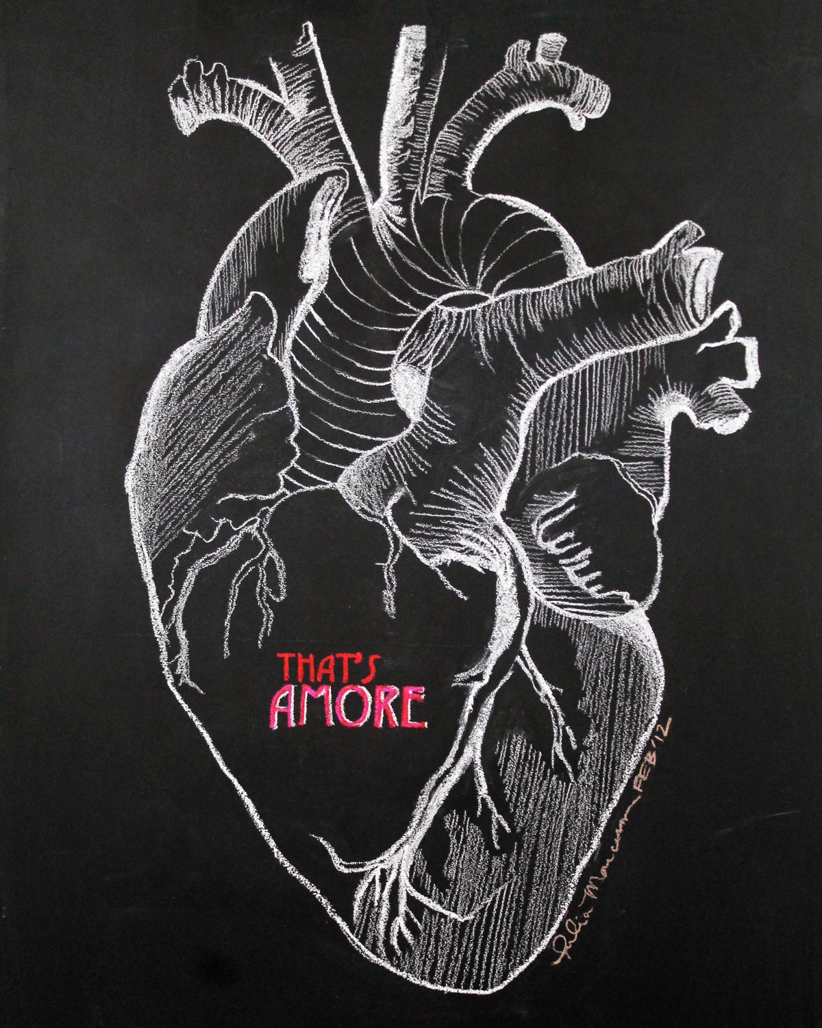 Now that's Amore 11x14 Limited Edition Chalkboard Drawing Print--Anatomical Heart