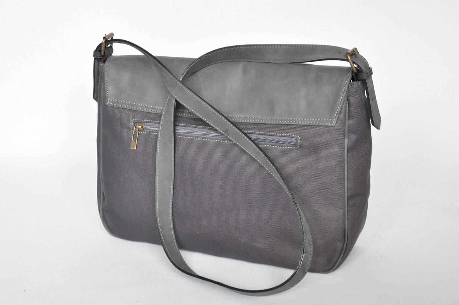 Messenger Bag leather and canvas handbag shoulder bag grey bag