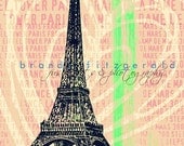 Pink Eiffel.  8" x 10"  Paris France Landmark Typography Fusion Paintographic Fine Art Print