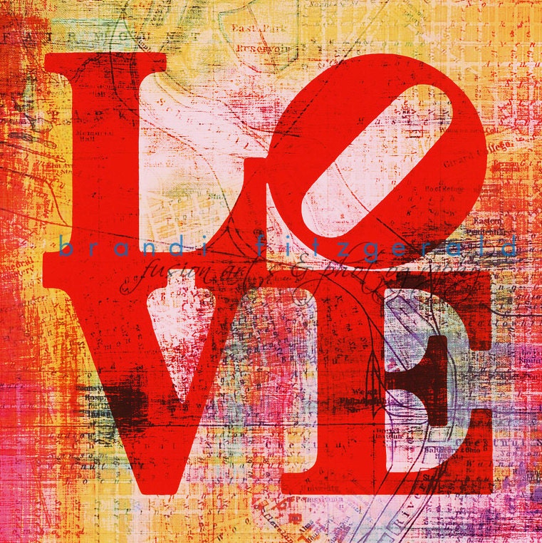 Love K.   10" x 10"  Philadelphia Love Park Map Fusion Paintographic Fine Art Print