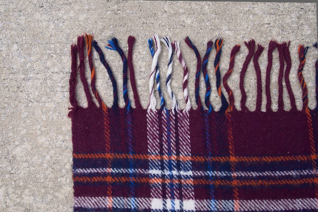 SALE Vintage Plaid Stadium Blanket - Troy - Burgundy, Navy, Blue, Orange, White