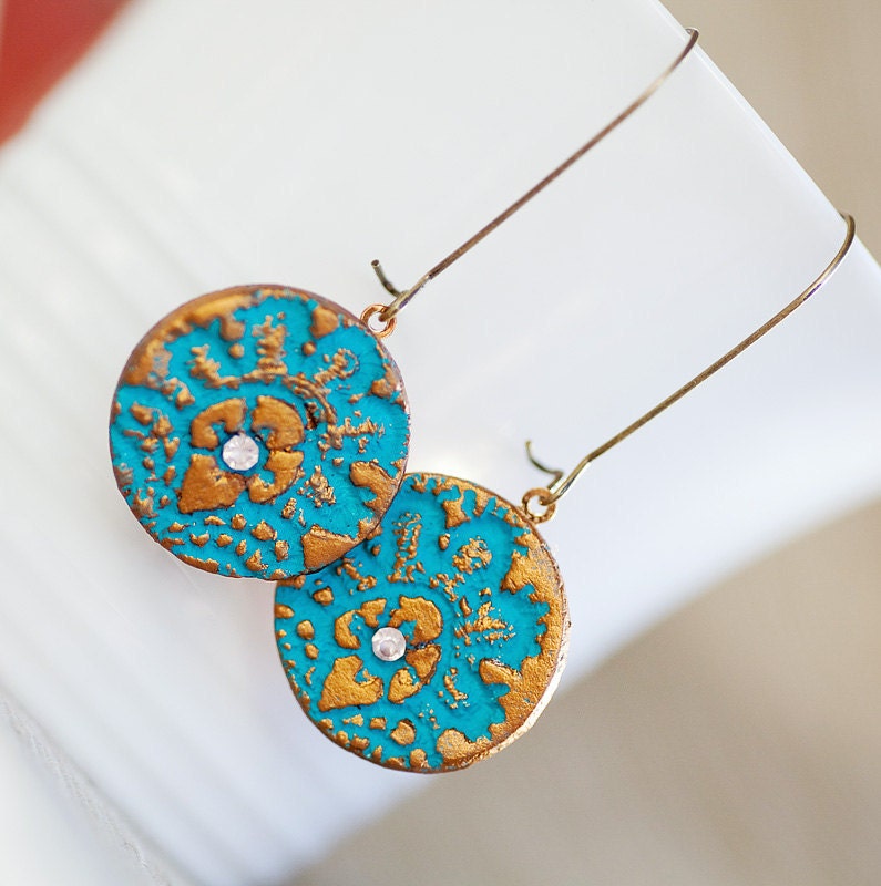 Pardes - Teal Wind Earrings Cold Clay Teal with gold toned