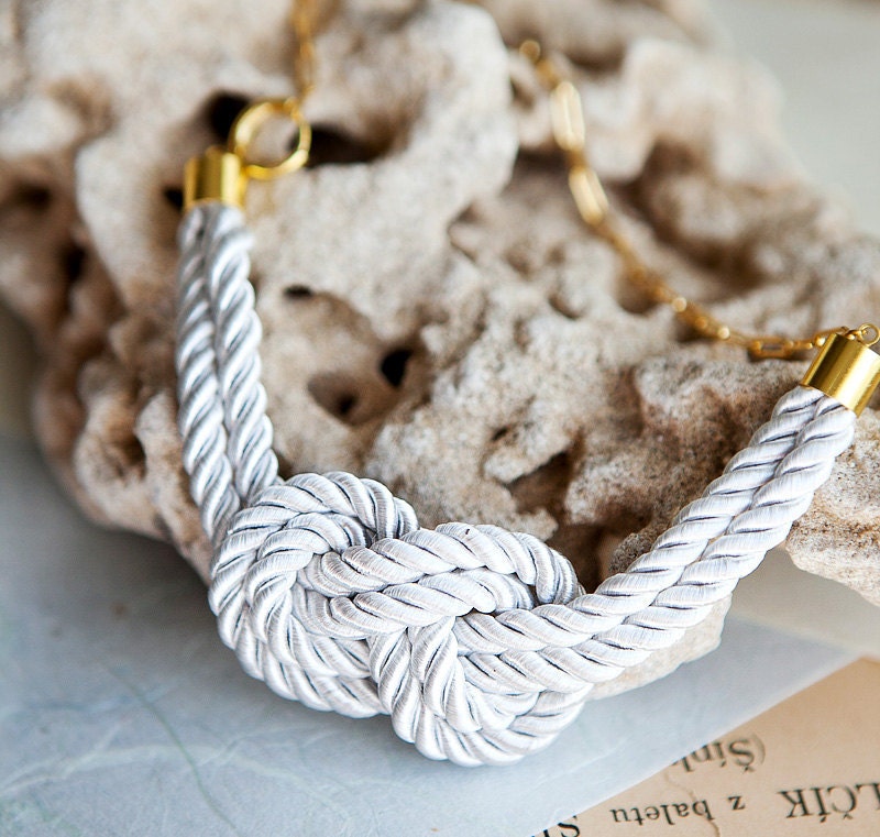 White Nautical Knot Rope Necklace with golden chain
