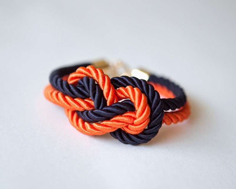 Dark blue and Tangerine Nautical Cord Sailor Knot Bracelet by pardes israel