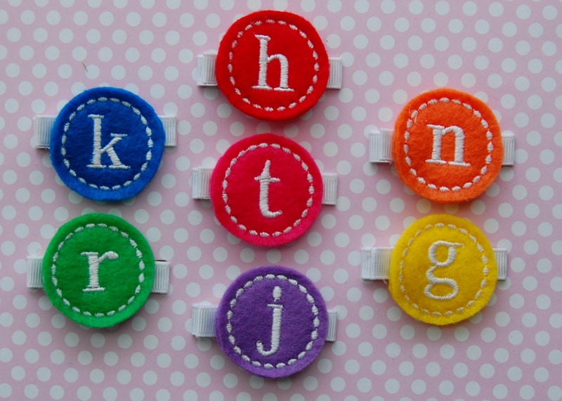 Monogram Hair Clip SET - 7 Monogram Felt Hair Clips - Choose Letter - Birthday Gift Set - Baby/Toddler/Girl Hair Clips